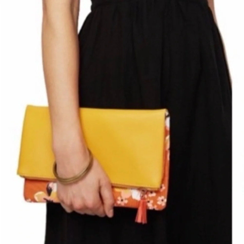 Rachel Pally Anthropologie‎ Zahara Floral Orange Reversible ZipTop Clutch New